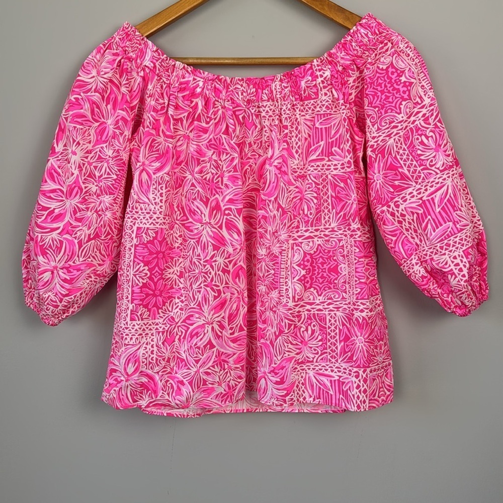 Lilly Pulitzer Winifred Off The Shoulder Top. New Blooms. Piñata Pink. Size S. - Picture 8 of 11